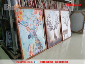 Tranh treo tường hiện đại 3D bộ 3 bức Hươu Tài Lộc 16017-a-b-c